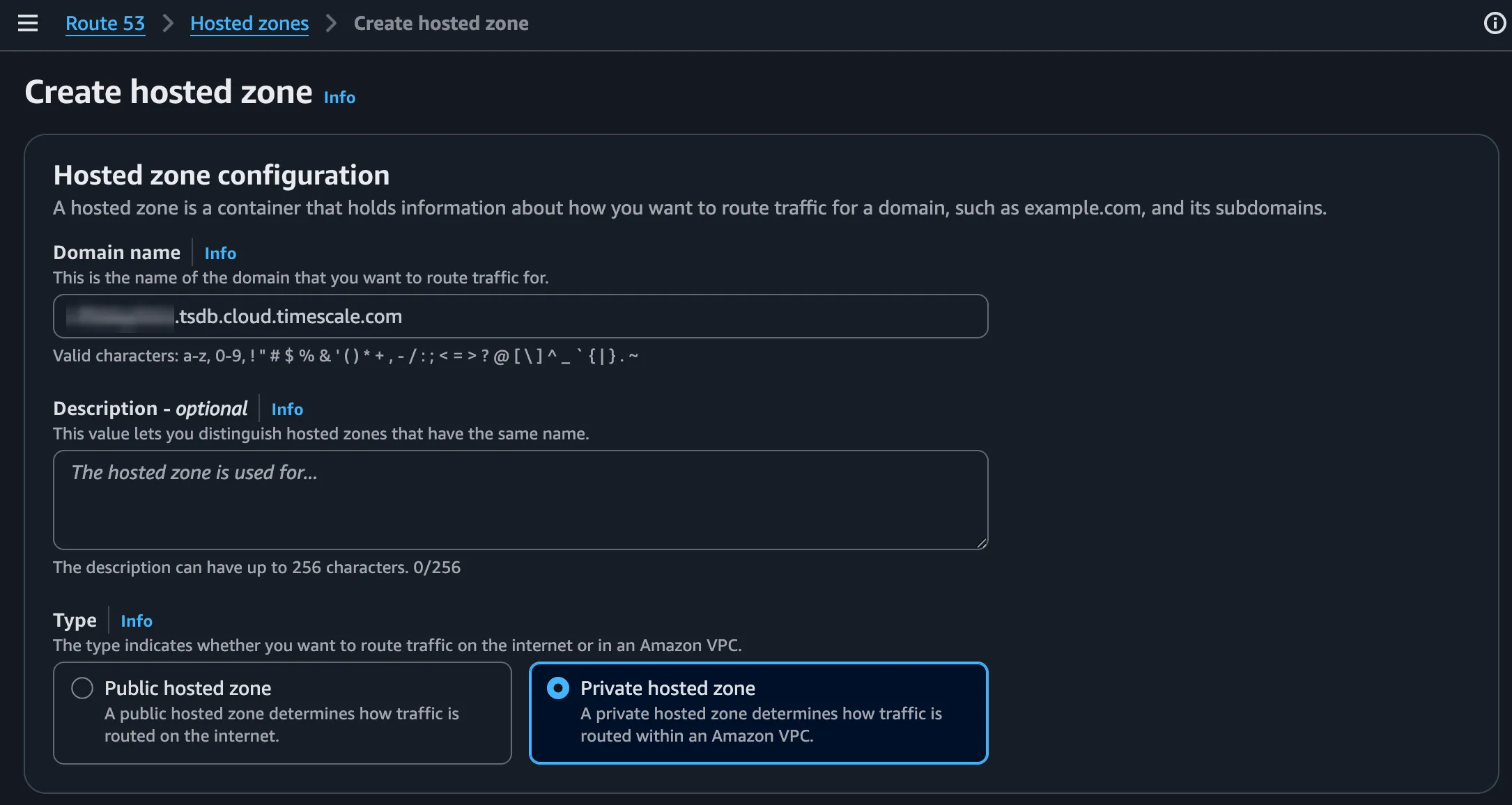 Creating a private hosted zone for the project domain