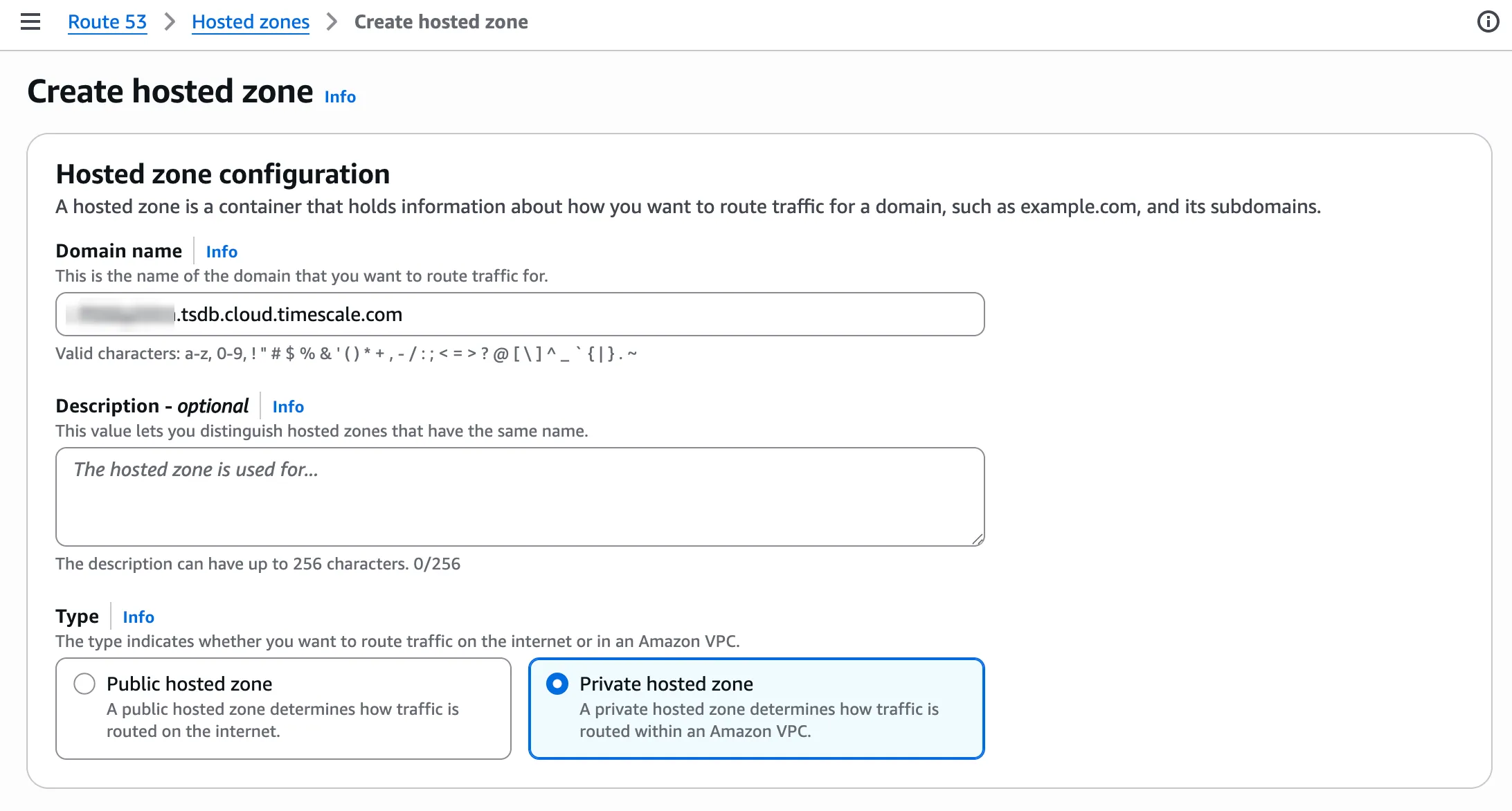 Creating a private hosted zone for the project domain
