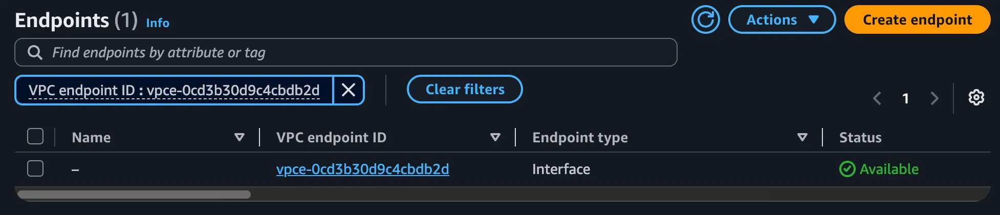 The VPC endpoint ID of a new AWS endpoint