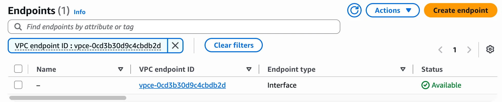 The VPC endpoint ID of a new AWS endpoint
